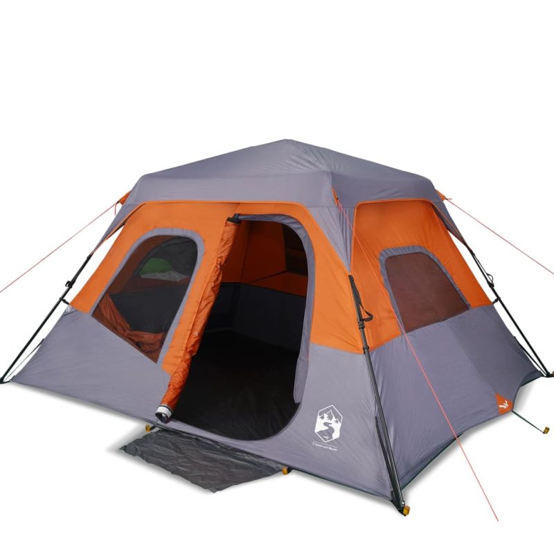 Šator za kampiranje za 6 osoba sivo-narančasti 344x282x192 cm
