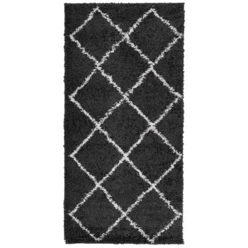 Čupavi moderni tepih s visokim vlaknima crni i krem 100x200 cm