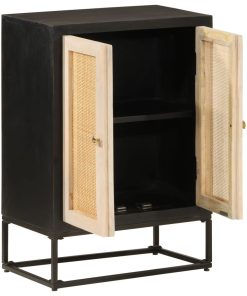 Komoda crna 55 x 30 x 76 cm od masivnog drva manga i željeza