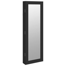Zidni ormarić za nakit s ogledalom crni 30 x 8
