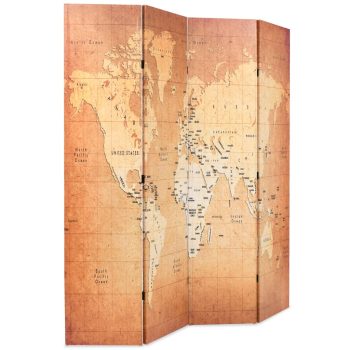 Sklopiva sobna pregrada s kartom svijeta 160 x 170 cm žuta