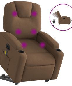 Električni masažni naslonjač na podizanje od tkanine smeđi