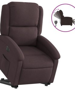 Električni naslonjač na podizanje od tkanine tamnosmeđi